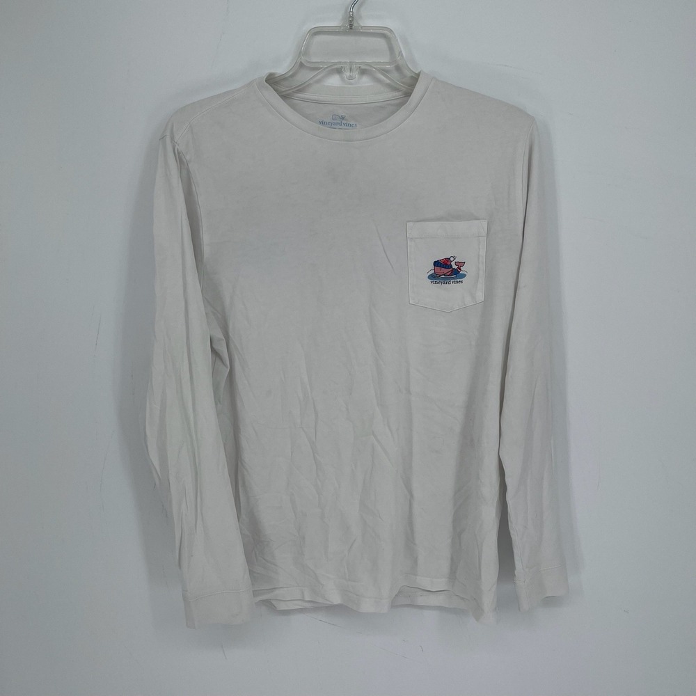 Vineyard‎ Vines Men's White Hockey Whale Long Sleeve Pocket T-Shirt Size XL